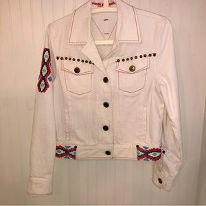 Double D Ranchwear, white Denim Jacket with embroidery. Women’s small.